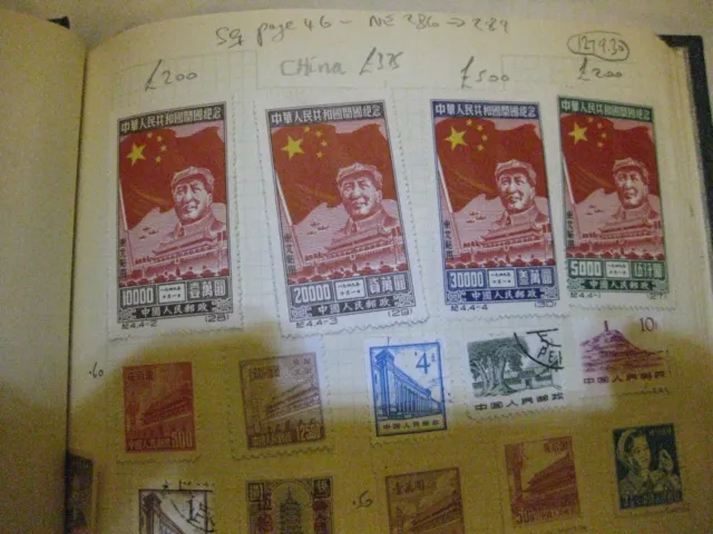 Old Stamp Collection, containing within, 4 China Chairman Mau Stamps - album 79