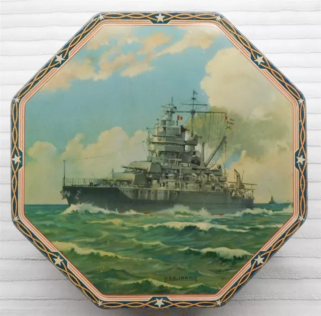 Vintage Battleship Loose Wiles Biscuit Co. 2.5 Pound Advertising Tin with Handle