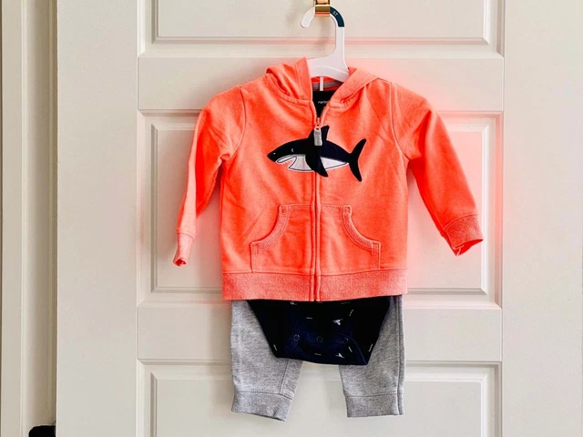 NWT Carter’s 3 Piece Shark Jacket Bodysuit Pants Boys Infant Outfit 12 months
