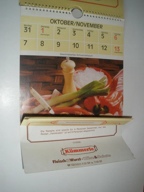ALTER FLEISCHER KALENDER 1983 Metzgerei Kümmerle Göppingen mit Rezepten