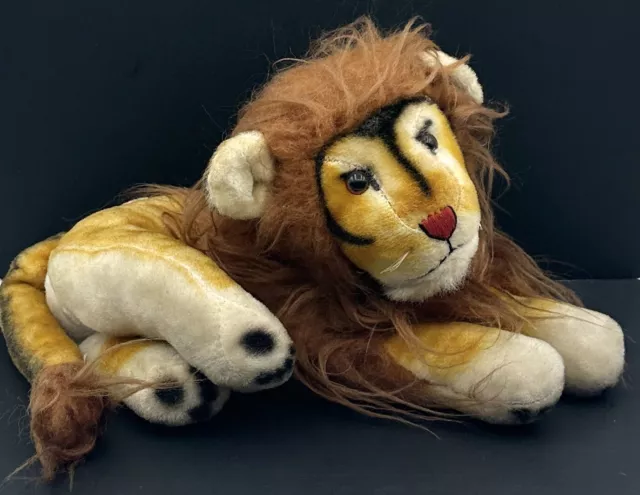 Vintage R Dakin Japan 1960's Lion Reclining Stuffed Plush Animal Mohair