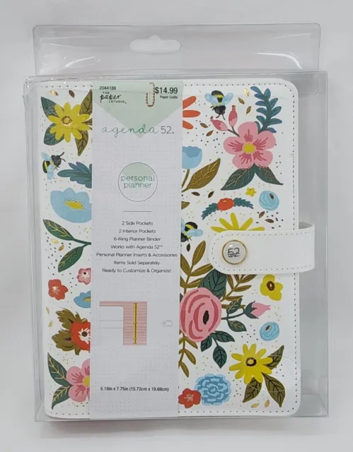 Agenda 52 Personal Planner 6 Ring Binder White Vintage Floral 6.19" x 7.75"