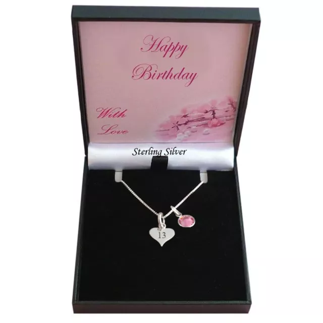 Sterling Silver 13 Necklace with Birthstone, Gift for 13th Birthday, gift Boxed
