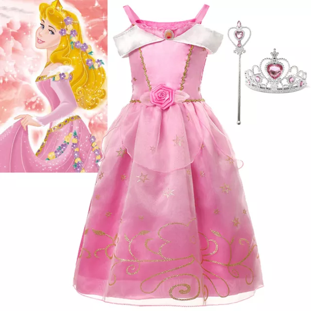 Girls Princess Aurora Fancy Dress up Kids Costume Birthday Christmas Party Gift