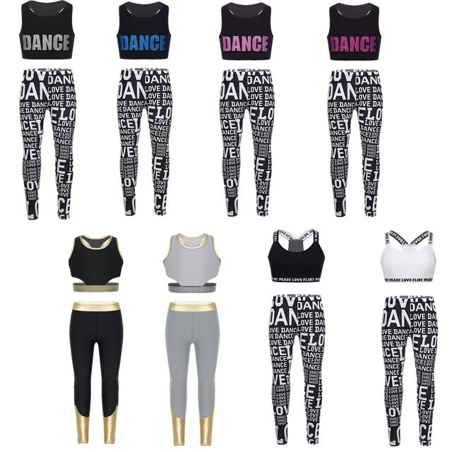 Kids Girls Crop Top Sports Bra+Pants Leggings Outfits Sleeveless Gym Yoga Set
