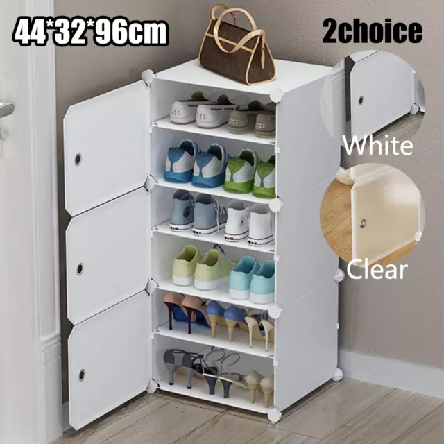 Shoe Cabinet DIY Cube Box Portable Storage Organiser Stand Wardrobe White/Clear
