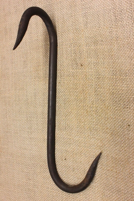 Old Smoke House Meat “S” Hook Rustic 1/4 Twist Turn Wrought Iron Hearth Vintage