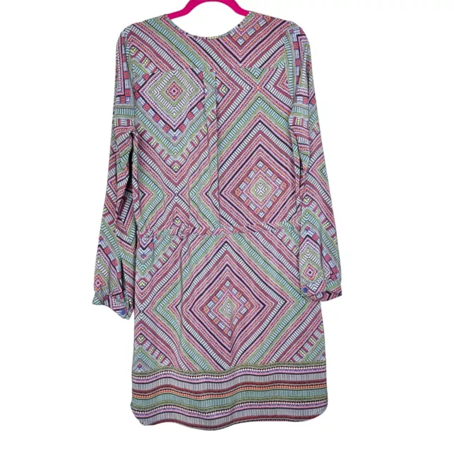 Charlie Jade Dress Womens Medium Blue Multicolor Long Sleeve V Neck Geometric 2