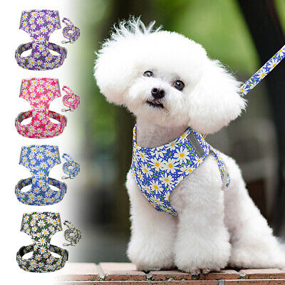 Floral Dog Cat Harness and Lead Reflective Breathable Mesh Padded Walking Vest