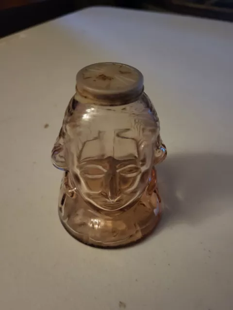 WHEATON Rose/pink Glass Bottle - GEORGE WASHINGTON - SALT SHAKER W/COVER 3 1/2"