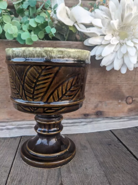 Vintage MCM Hull USA Green Leaf Pattern F63 Pedestal Planter