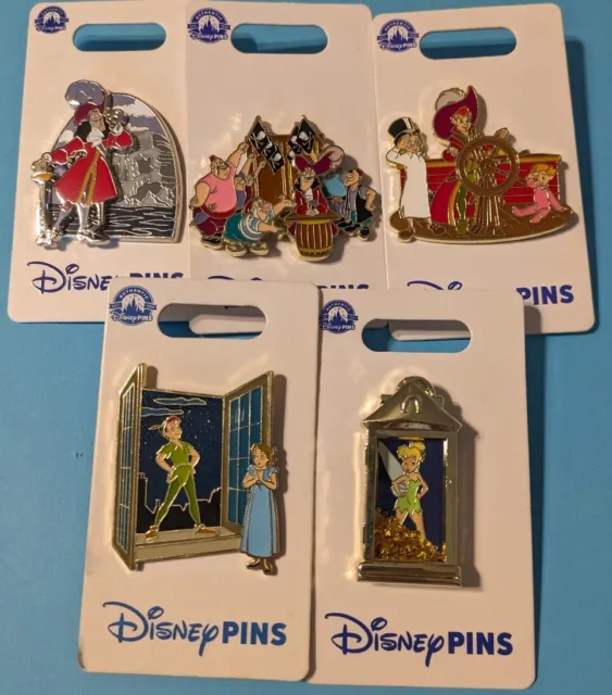 New Disney Parks Peter Pan 5 Pin Set Tinker Bell Captain Hook