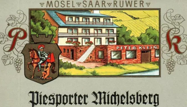 Mosel Saar Peter Klein Piesporter Michelsberg 1950's-60's German Wine Label