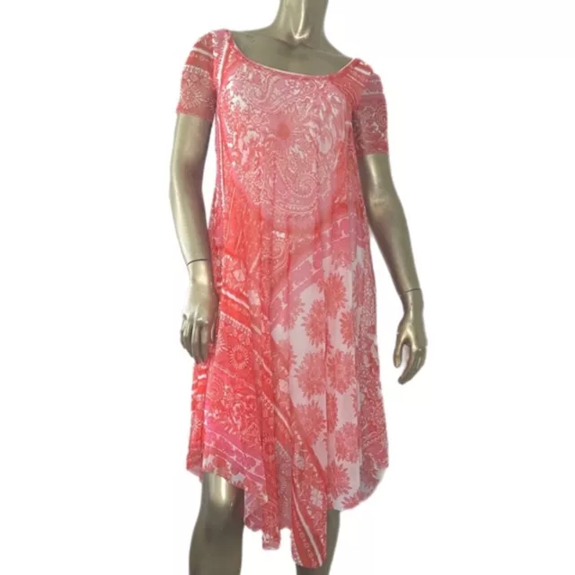 Fuzzi Floral/Paisley Print Sheer Nylon Handkerchief Hem Knee Length Dress
