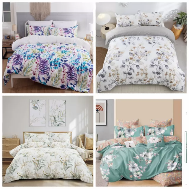 Floral Leaves Doona Duvet Quilt Cover Set Queen King Size Bedding Pillowcases AU