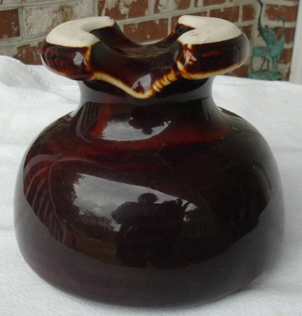 Vintage Large 5" Wide Ceramic Threaded Pole Insulator Weighs Over 2.5 lbs.