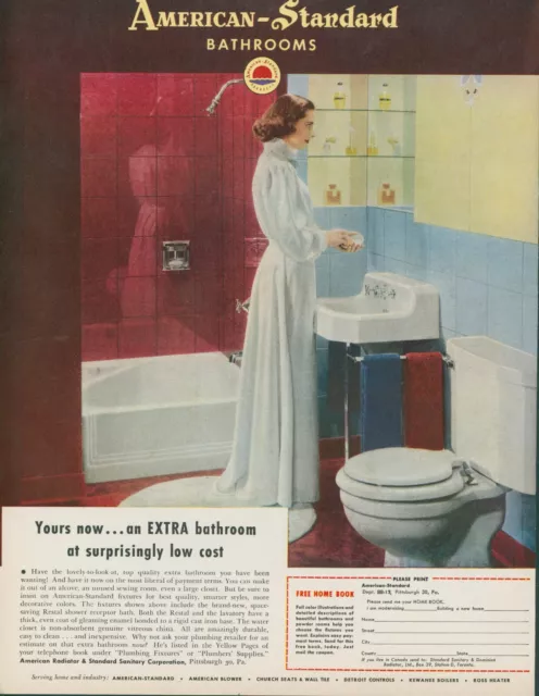 1953 American Standard Bathroom Woman Dressing Gown Add Extra Vtg Print Ad BH2