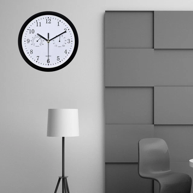 Reloj de pared con termómetro e higrómetro sin tictac exacto alimentado por batería