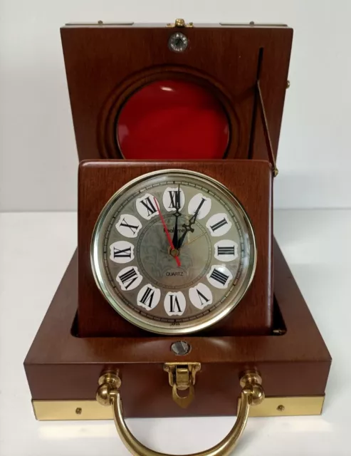 Orologio Con Sveglia In Legno Per Scrivania/Comodino Modernariato Con Portafoto 