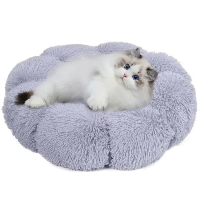 Calming Dog Bed Plush Pet Beds Flower Donut Round Fluffy Cat Beds Nest Washable
