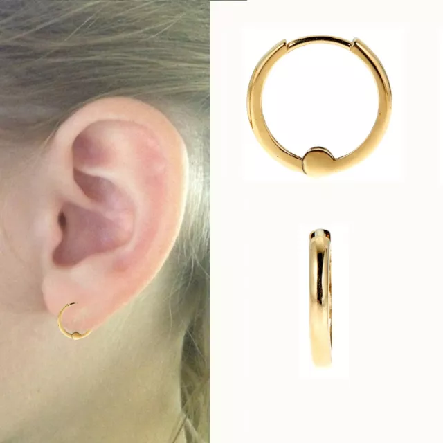 14k Yellow Gold Small Baby Huggies Huggy Hoops Hoop Earrings 1.5mm x 9mm