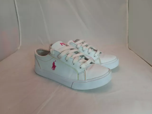 Polo Ralph Lauren Lace Up Low Top Sneakers White Pink Logo Girls Size 1