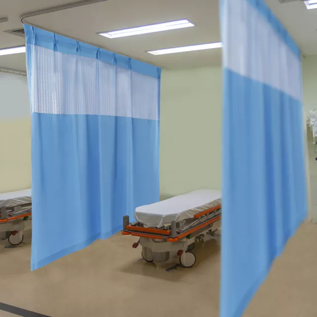 Blue Color Zig Zag Curtain with Oval Net for Hospital ICU / Clinic / Ward New