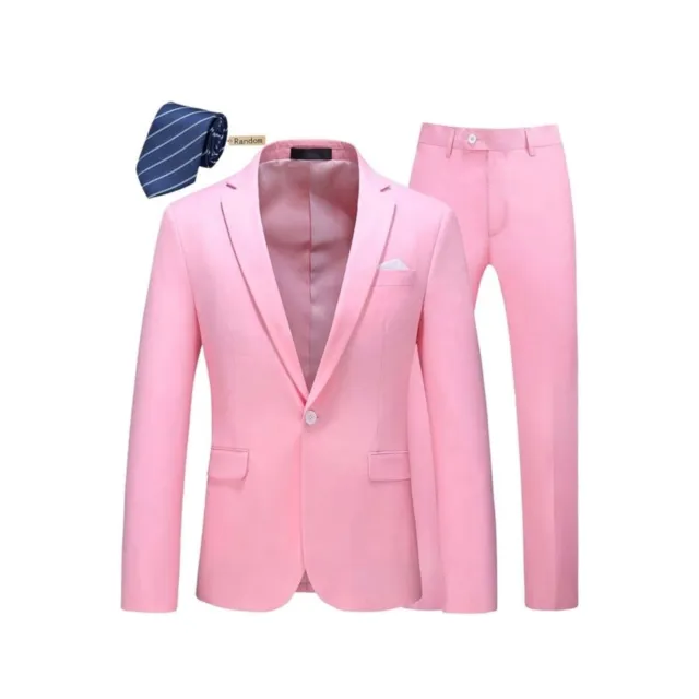 Mens Slim Fit 2 Piece Suit One Button Notch Lapel Tuxedo (tie + Jacket + Pants)