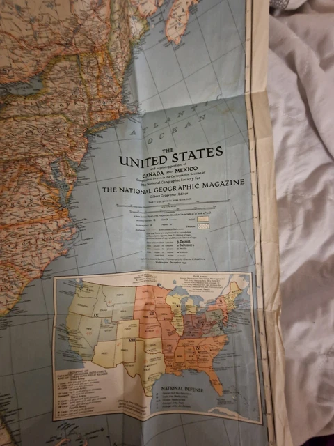1940 Vintage National Geographic Map of USA and adj.portions of Canada & Mexico
