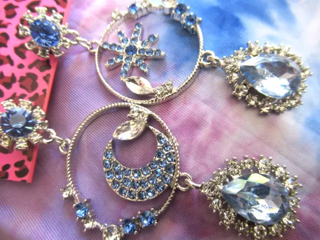 Betsey Johnson Gorgeous Moon Star Soft Blue Crystal Rhinestone  Earring  NWT
