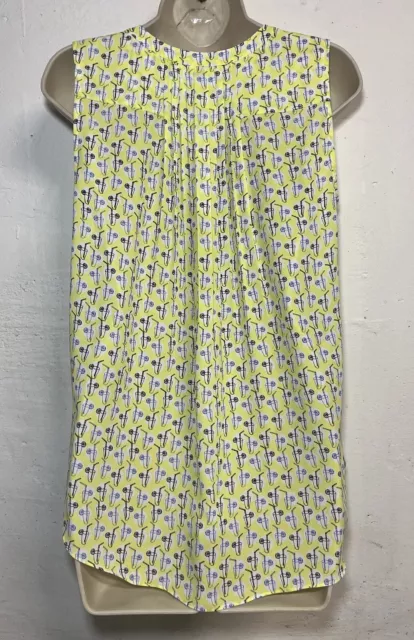 NYDJ Small Sleeveless Blouse Yellow Lemonade Print Round Neck Tank Top 2