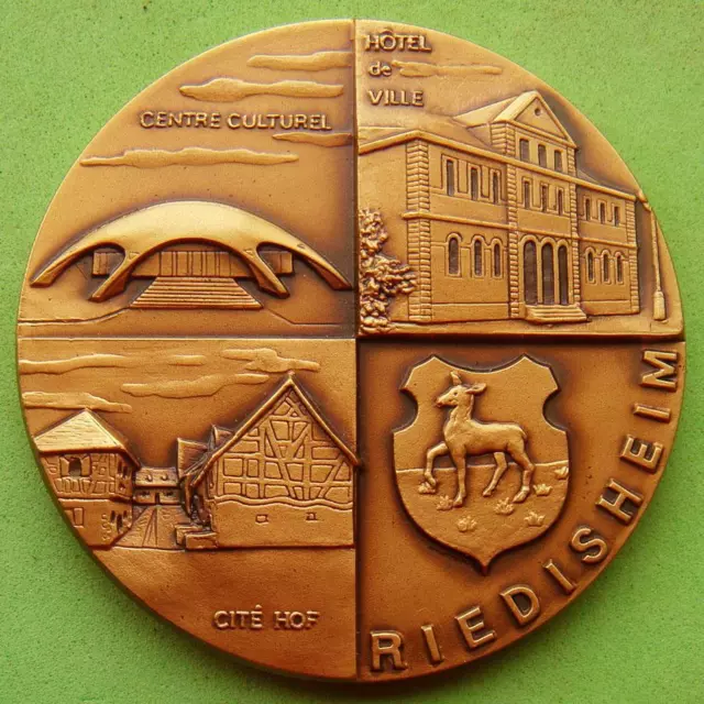 Architecture History Riedisheim Coat of Arms French Bronze Medal by PICHARD!