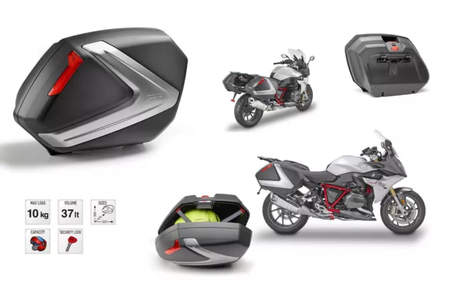 V37N GIVI Par De Maletas Lateral 37LT Negro Con Inserciones Plata Monokey Side