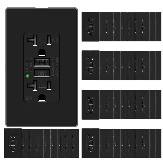 Electrical GFCI Outlet 20 Amp Tamper Resistant Universal Power Socket Black × 50