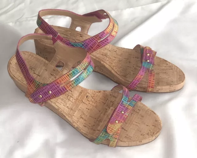 EUC! VANELi Kinna 9.5M B Rainbow Blue Pink Yellow Adjustable Cork Wedge Python