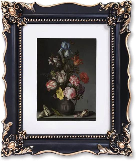 Vintage Picture Frame with Embossed Flower Design Black Ornate Frame for 8X10