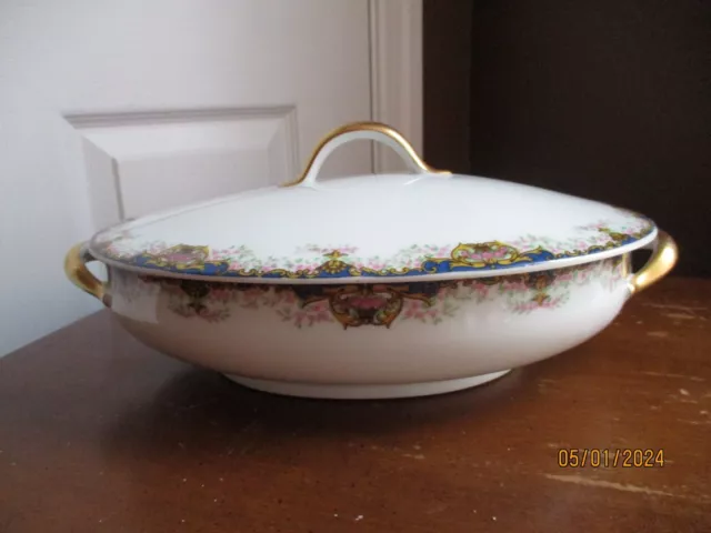 Vintage GDA Limoges Covered Casserole Oval Dish Bowl 10"