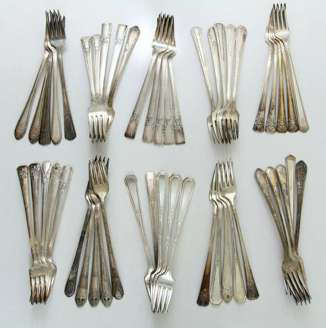 50x GRILLE FORKS FLATWARE SILVERPLATE LOT VINTAGE CRAFT REUSE REPURPOSE
