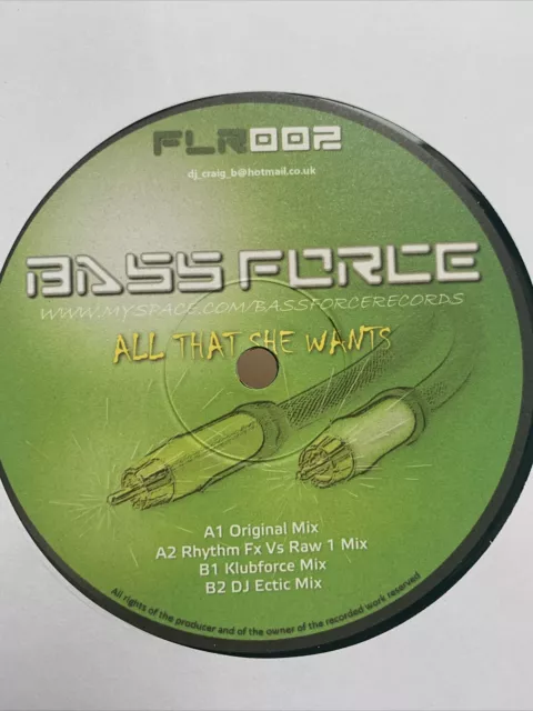 BASS FORCE - All That She Wants - Bounce Donk Scouse - 12” DJ Vinyl NM