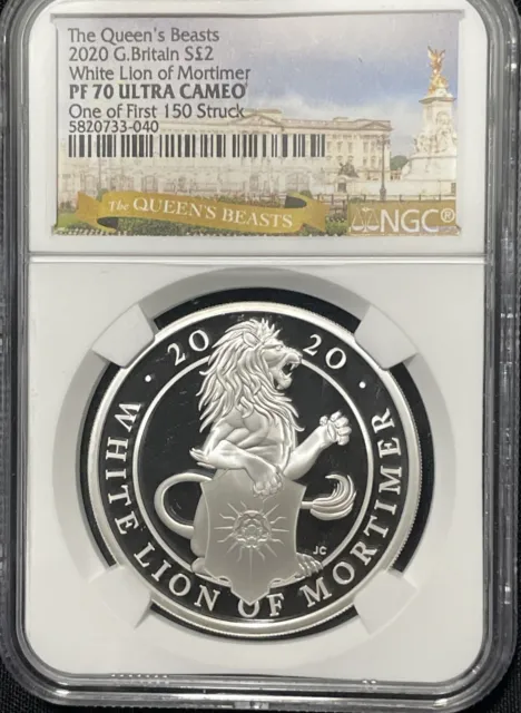 2020 QUEENS BEAST £2 SILVER 1 OZ WHITE LION MORTIMER NGC PF70 First 150 Struck