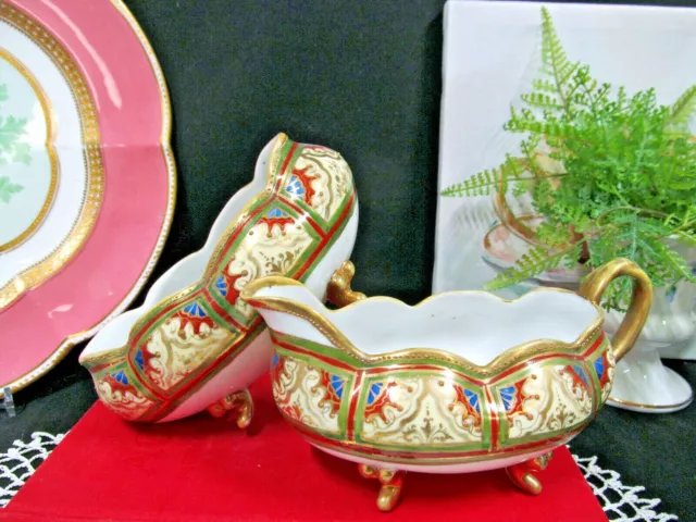 Nippon creamer and sugar holder footed painted beaded gold gilt Japan 1920s 4