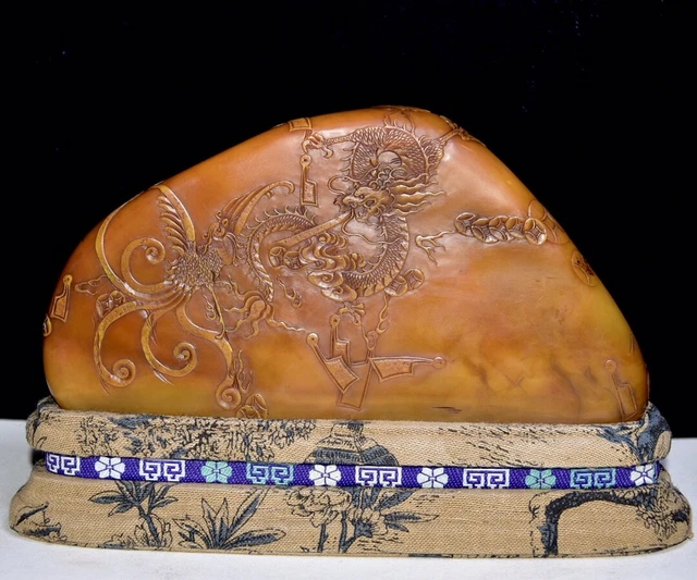 Chinese Exquisite Handmade Dragon Phoenix carving Shoushan Stone Statue Seal