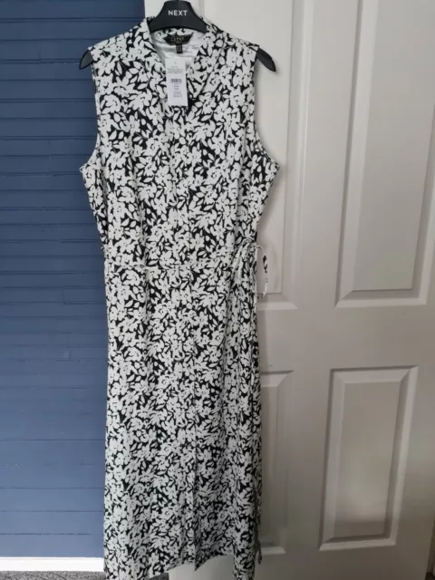 Size 16 LIPSY Black White  Floral Curve Sleeveless Midi Belted Shirt Dress