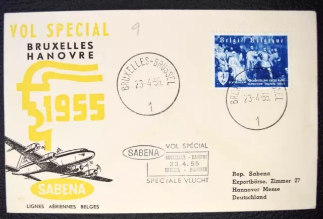 30/ Belgique vol spécial SABENA Bruxelles Hannovre 23 4 1955