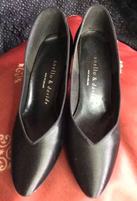 Classic Vintage Black Satin Anello & Davide Heels Occasion Shoes UK 5