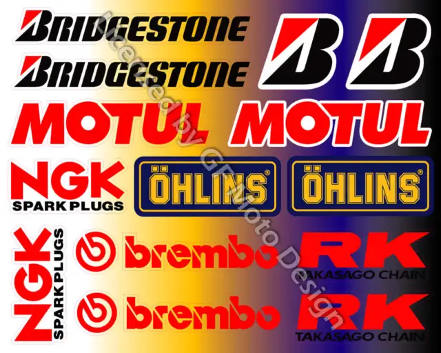 Bridgestone Honda Suzuki Sponsor Decal Stickers Set MOTUL Ohlins NGK RK Race /84