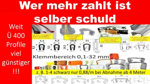 Kantenschutzprofil Kantenschutz Keder Profil Klemmprofil Gummi Blech PVC  0,5-32