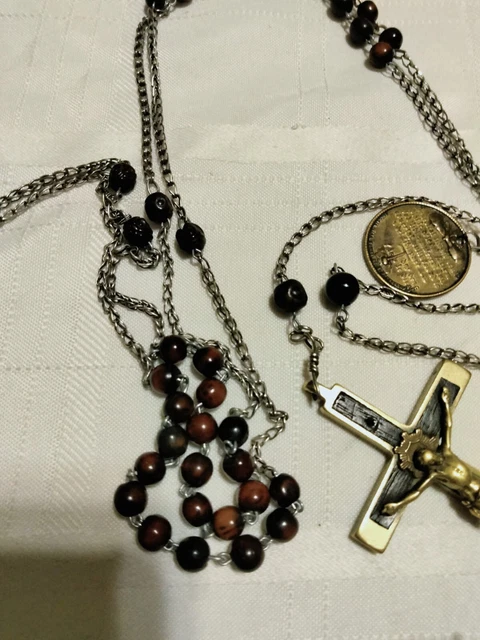 Antique Rosary 19th C Crucifix Vatican Medal Saint Francis Priest Owned 3