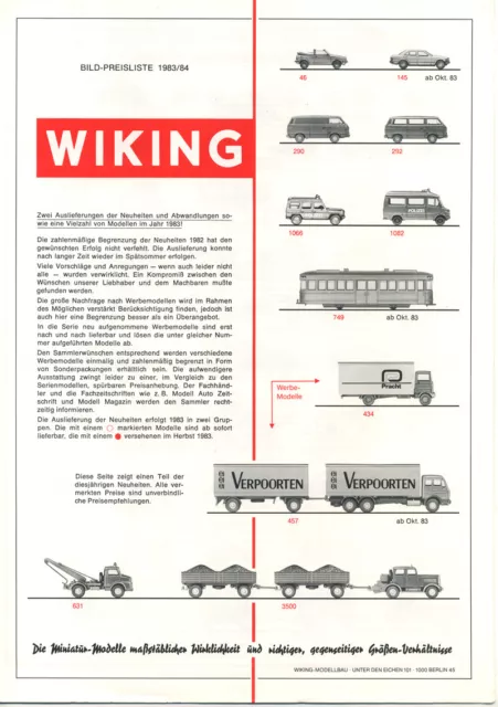 1 Wiking Prospekt 1983/84 - 5 Seiten Ho + 1 Seite N Spur 1:160 s/w guter Zustand