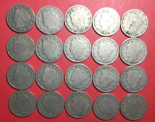 1800s-1900s US LIBERTY "V" Nickel Set of 20 Assorted Coins! Old US Coins!